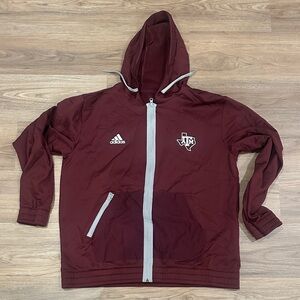 adidas Maroon Full-Zip Hooded Jacket with White Accents